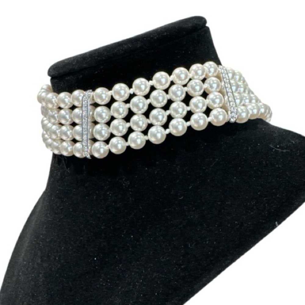 Swarovski Crystal & Faux Pearl Choker 4 Strand Necklace - Picture 4 of 6